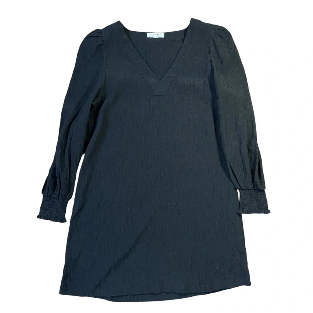 BB‎ Dakota Steve Madden Black Crinkle Crepe Puff Sleeve Mini Dress Smocked Cuffs